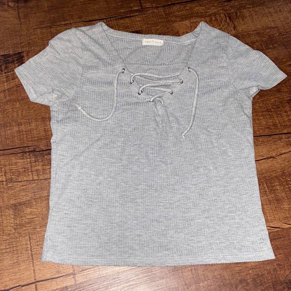 Grey Lace Up Crop Top